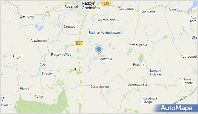 mapa Mazanki, Mazanki gmina Radzyń Chełmiński na mapie Targeo